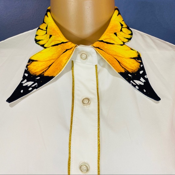 Butterfly Collar Button Down Blouse Shirt - Picture 3 of 8